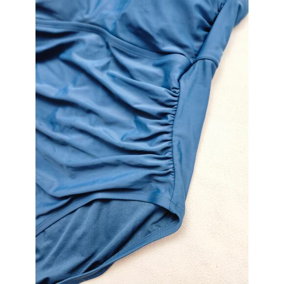 NEW Sz 18 Shade & Shore Teal Blue Braided Shoulder Ruched One Piece Swimsuit - Picture 3 of 12